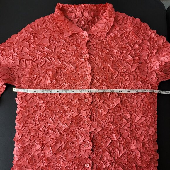 Pink Popcorn Button Front Long Sleeve Shirt Size Medium Crinkle Stretch Y2K - Picture 7 of 8